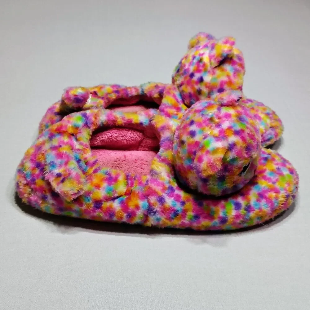 Girls' Build A Bear Workshop Rainbow Leopard Confetti Slippers Shoe Size XXL 5/6